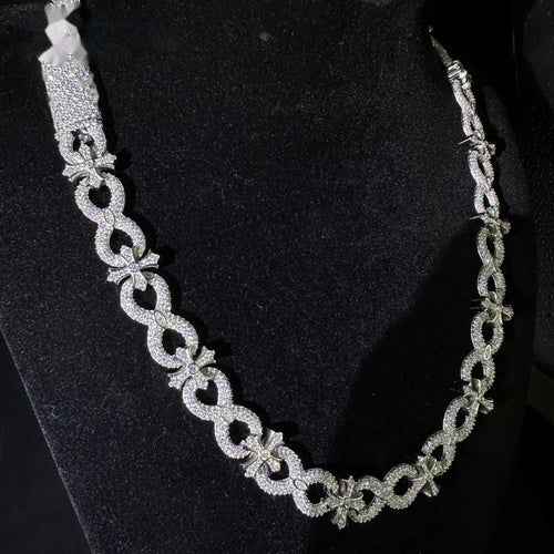 13mm Cross Infinity Charm Chain — Moissanite, 925 Silver
