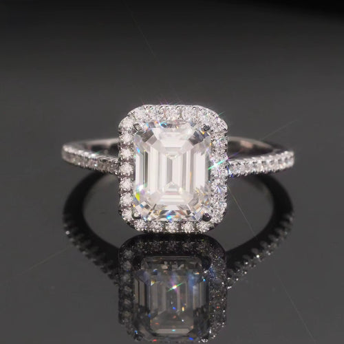 Womens Engagement Ring Emerald Cut — Moissanite, 925 Silver