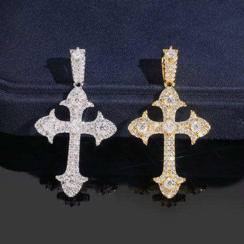 Fleur-de-Lis Cross Pendant — Moissanite, 925 Silver