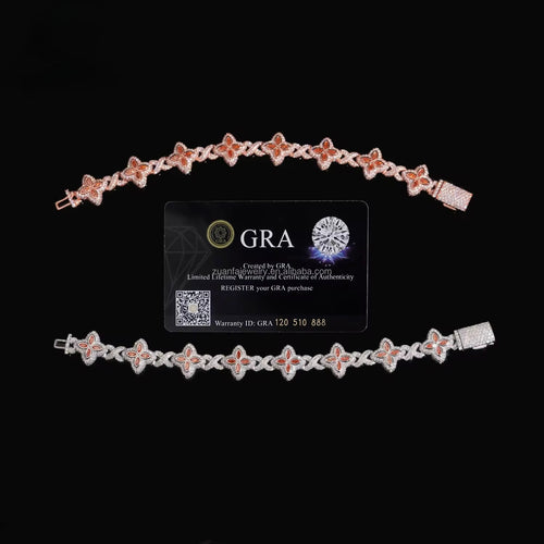 14mm Rose Clover Bracelet — Moissanite, 925 Silver