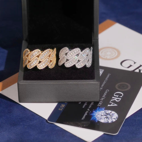 Baguette Cuban Link Ring — Moissanite, 925 Silver