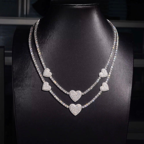 Heart Station Tennis Chain — Moissanite, 925 Silver