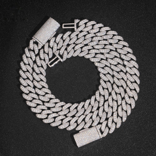 13mm Cuban Chain Domed Pavé Setting — Moissanite, 925 Silver