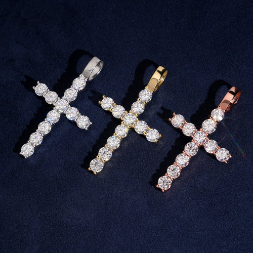 Tennis Cross Pendant — Moissanite, 925 Silver