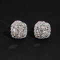 Iced Cushion Halo Stud Earrings — Moissanite, 925 Silver