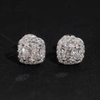 Iced Cushion Halo Stud Earrings — Moissanite, 925 Silver