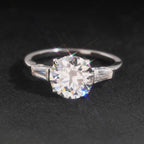 Round Cut Tapered Baguette Ring — Moissanite, 925 Silver