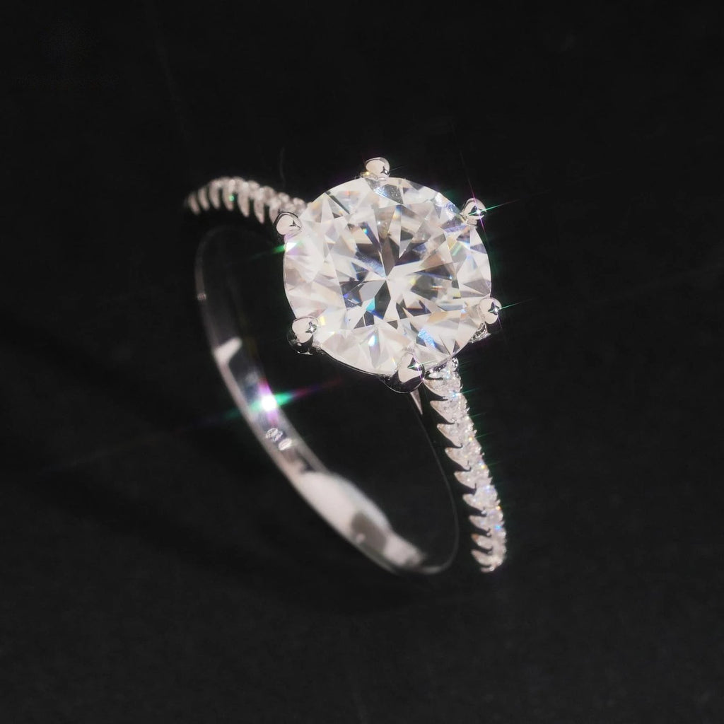 Round Brilliant 9mm Engagement Ring — Moissanite, 925 Silver