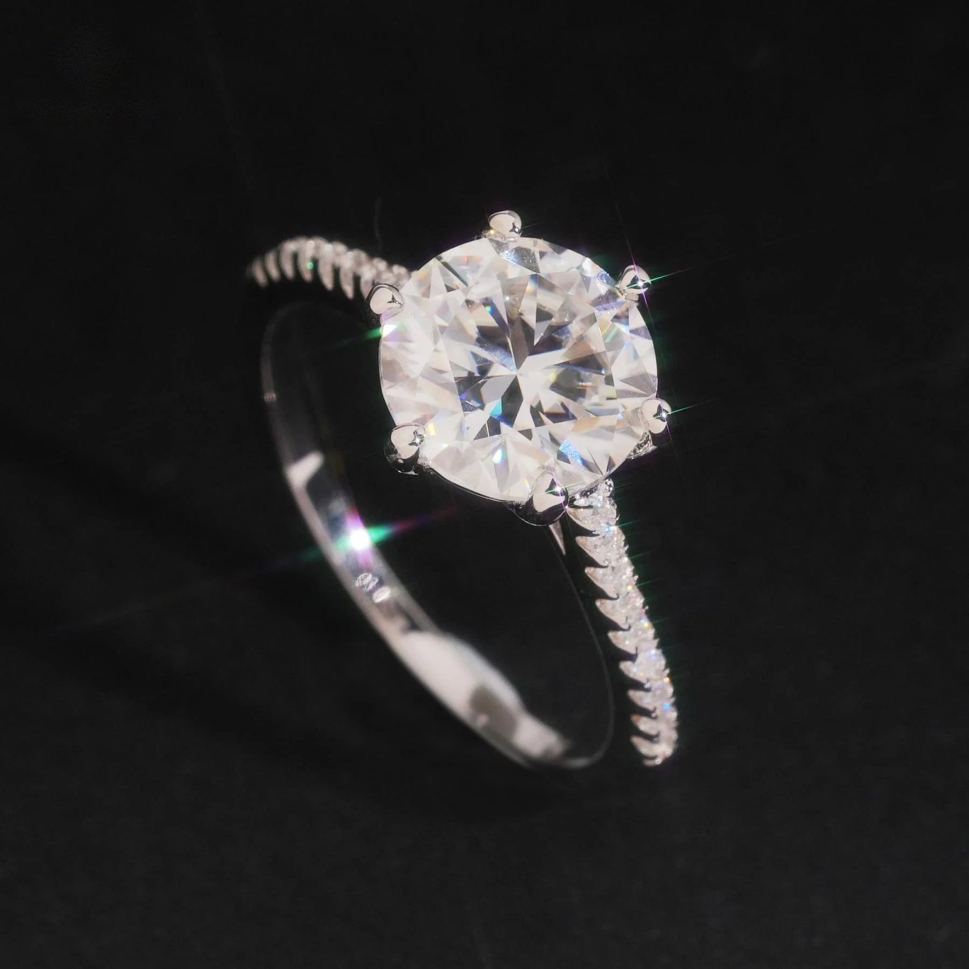 Round Brilliant 9mm Engagement Ring — Moissanite, 925 Silver