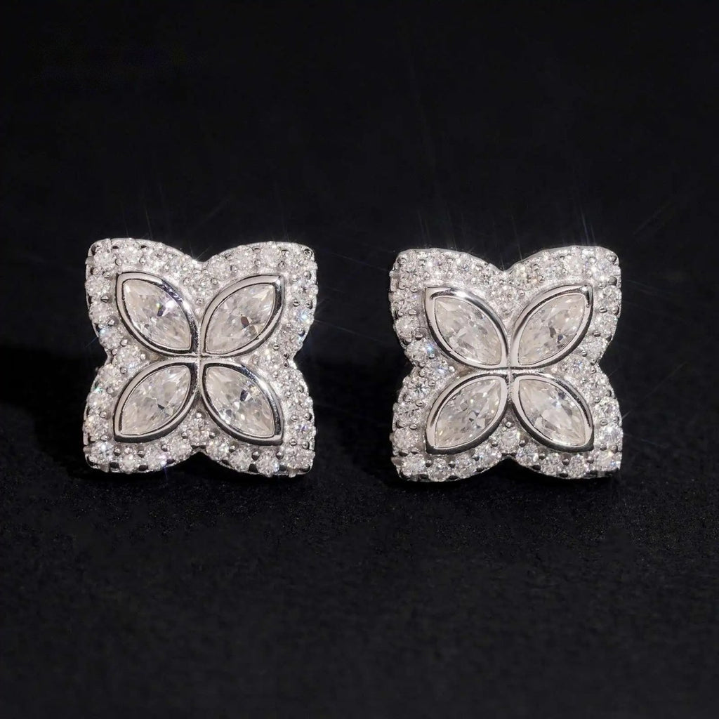 Clover Marquise Stud Earrings — Moissanite, 925 Silver
