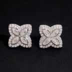 Clover Marquise Stud Earrings — Moissanite, 925 Silver