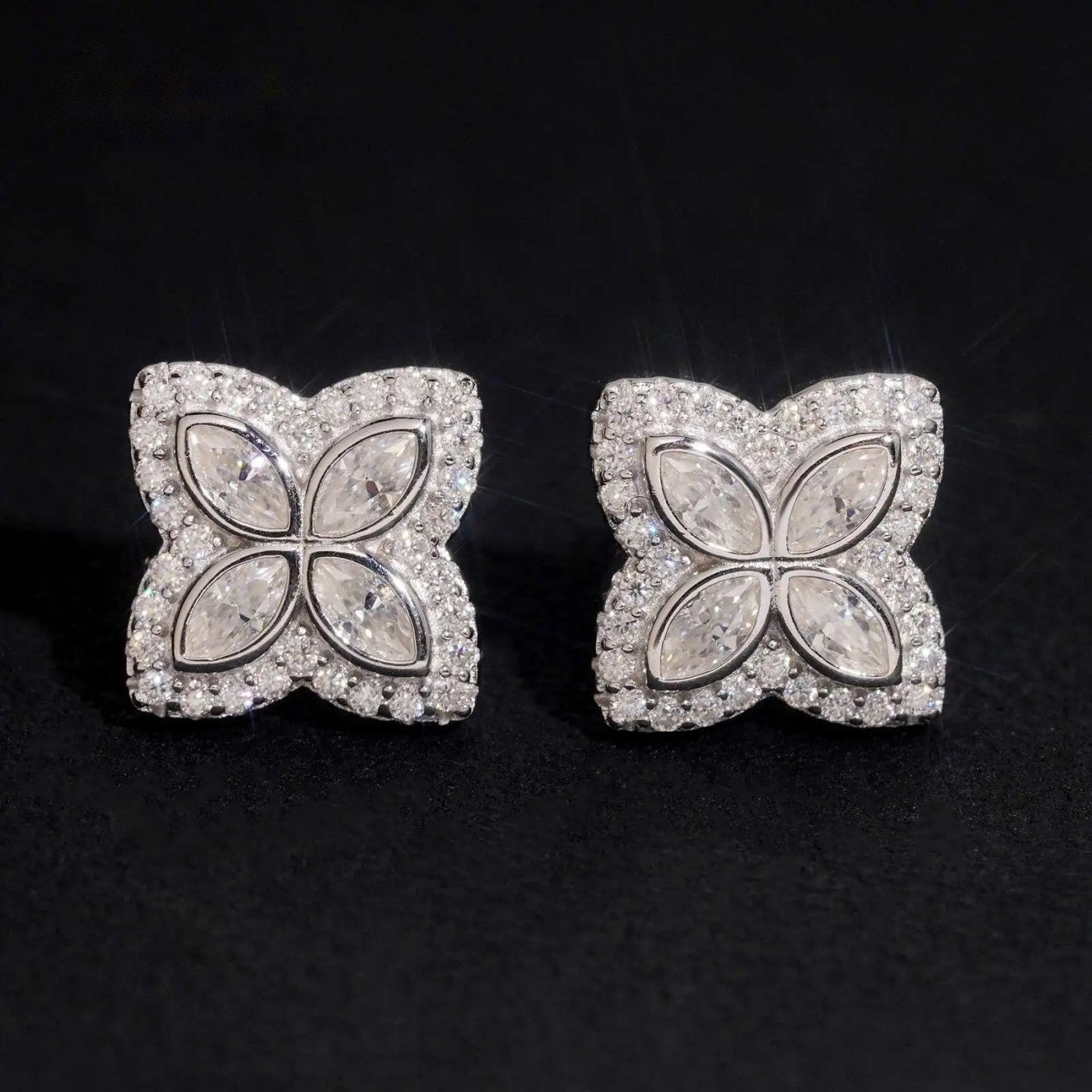 Clover Marquise Stud Earrings — Moissanite, 925 Silver