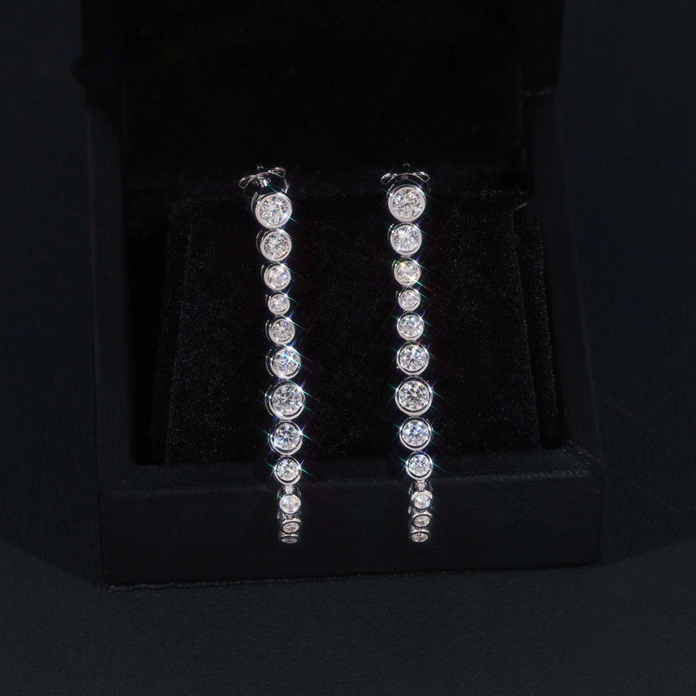 Bezel Drop Earrings — Moissanite, 925 Silver