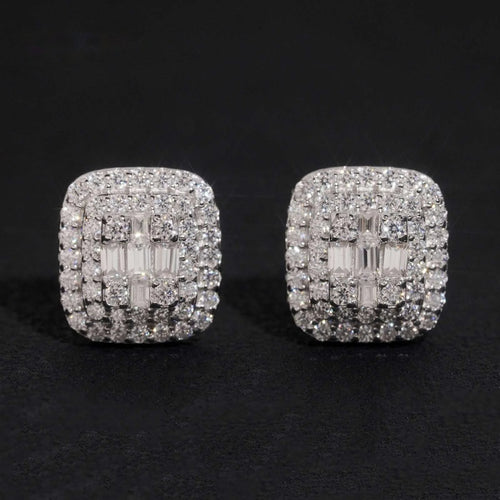 Men's Iced Square Stud Earrings — Moissanite, 925 Silver