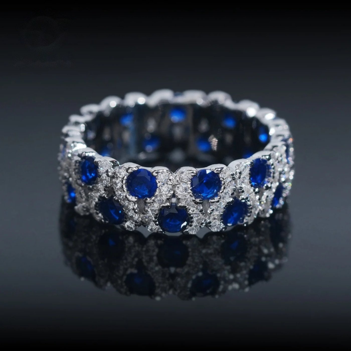 Vivid Blue Eternity Band — Moissanite, 925 Silver