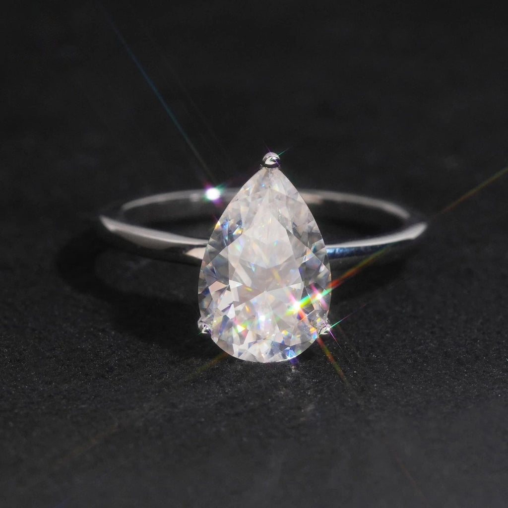 Pear Cut 8×12mm Engagement Ring — Moissanite, 925 Silver
