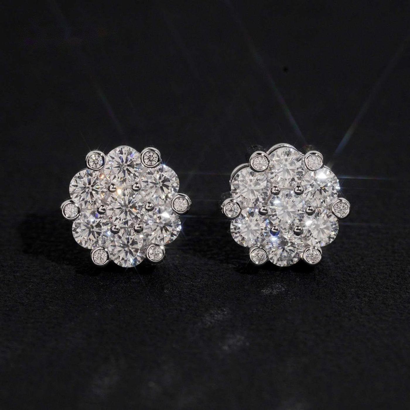 Flower Cluster Stud Earrings — Moissanite, 925 Silver
