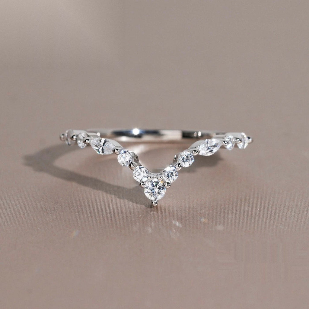 V-Shape Marquise Contour Band — Moissanite, 925 Silver