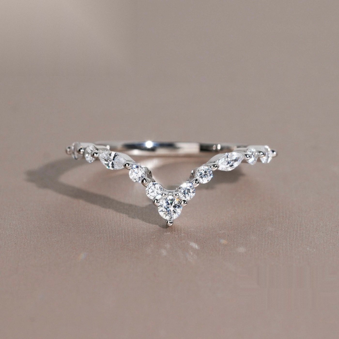 V-Shape Marquise Contour Band — Moissanite, 925 Silver