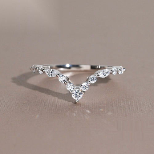 V-Shape Marquise Contour Band — Moissanite, 925 Silver