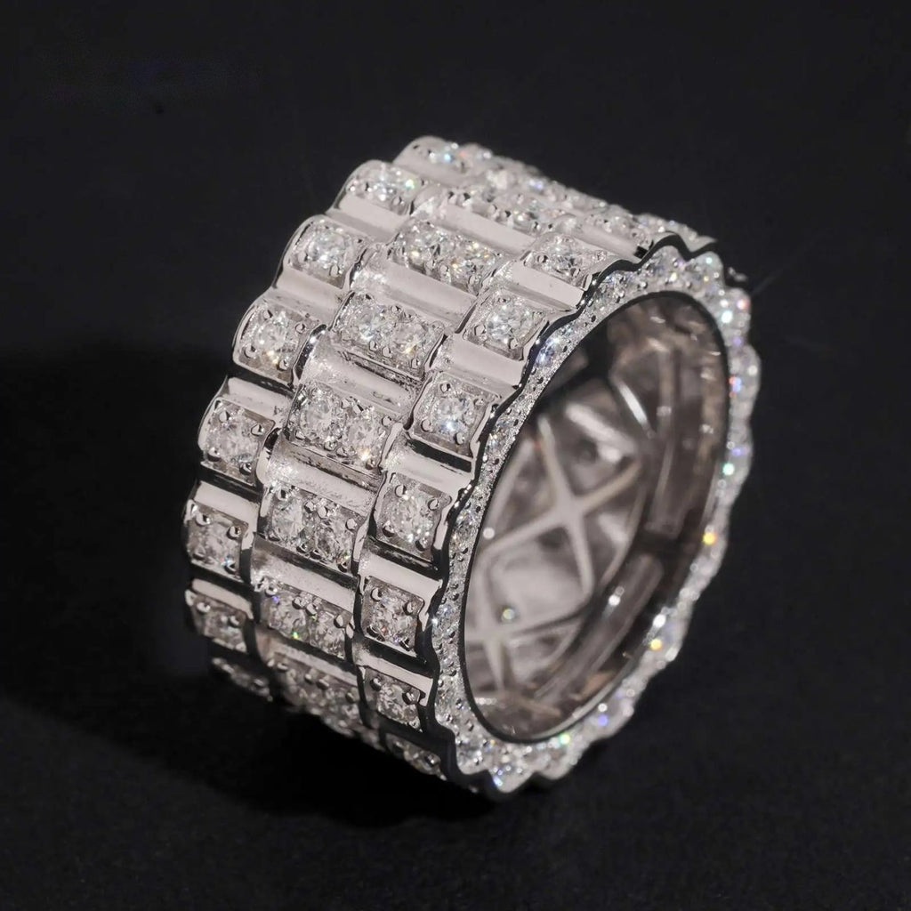 Watch Band Design Men's Ring — Moissanite, 925 Silver