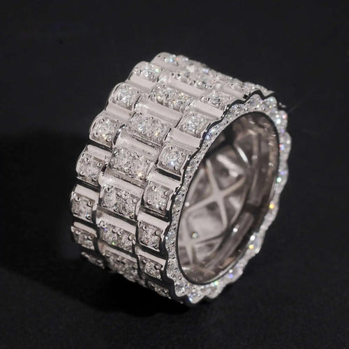 Watch Band Design Men's Ring — Moissanite, 925 Silver