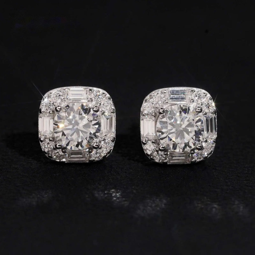 Cluster Baguette Stud Earrings — Moissanite, 925 Silver