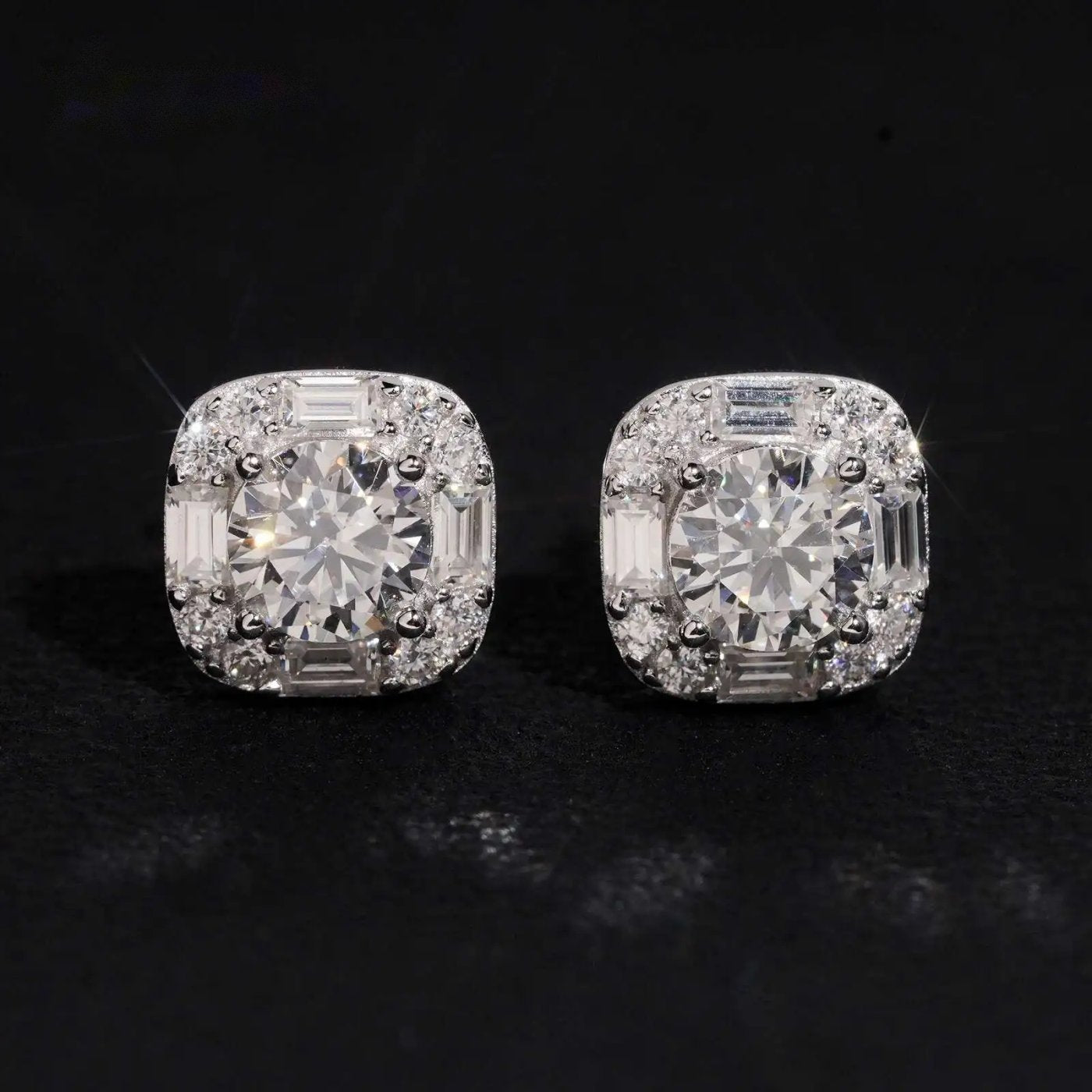 Cluster Baguette Stud Earrings — Moissanite, 925 Silver