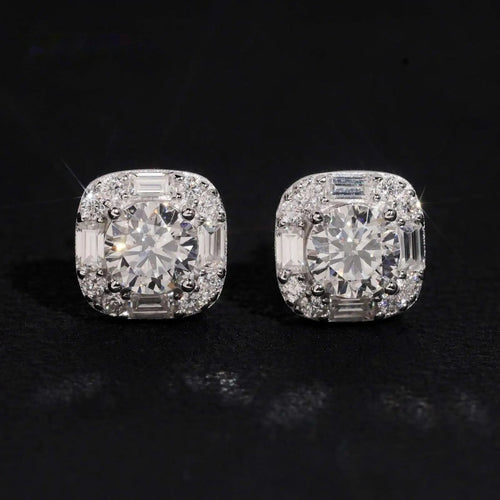 Cluster Baguette Stud Earrings — Moissanite, 925 Silver