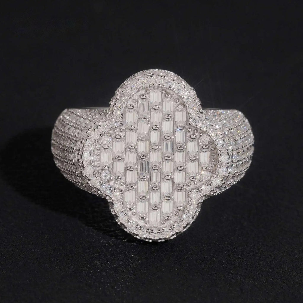 Men's Clover Half-Pavé Band Ring — Moissanite, 925 Silver