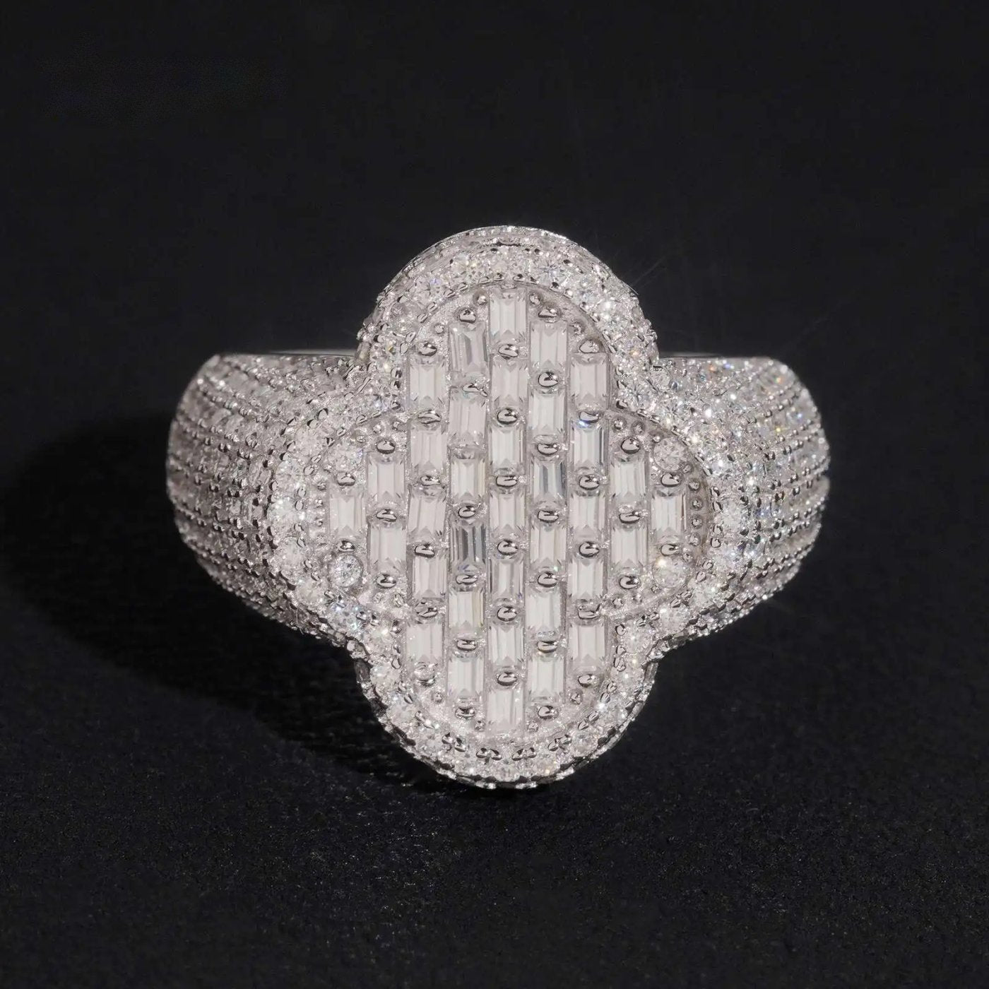 Men's Clover Half-Pavé Band Ring — Moissanite, 925 Silver