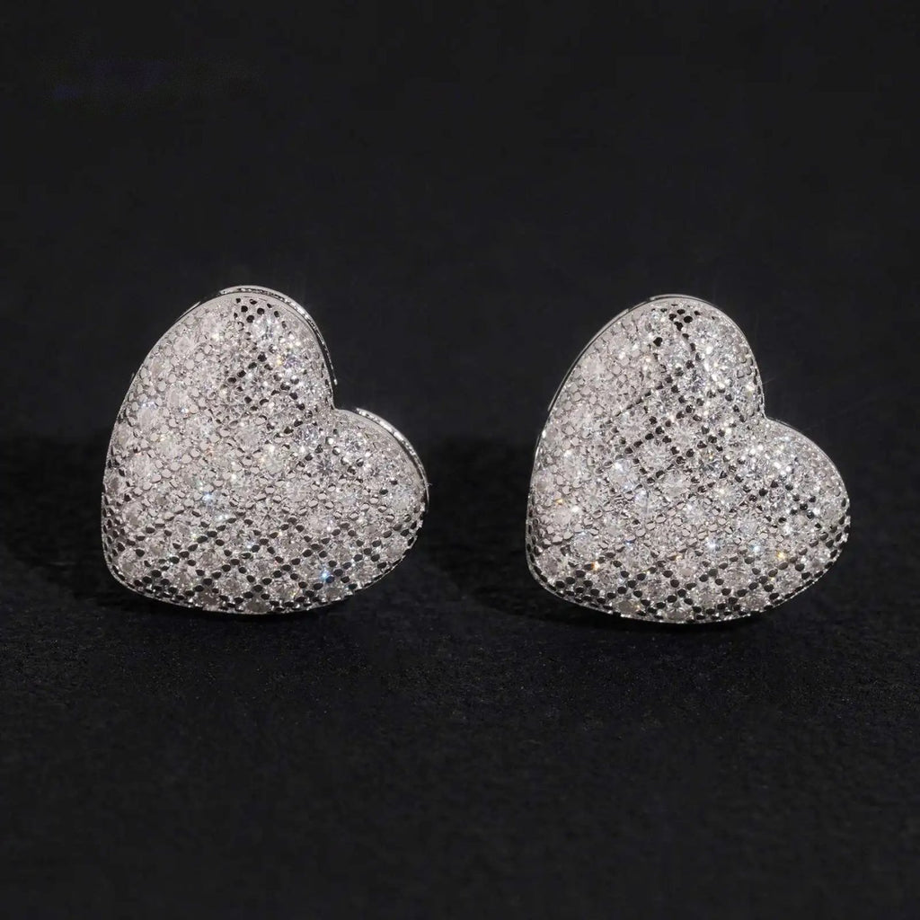 Pavé Heart Stud Earrings — Moissanite, 925 Silver