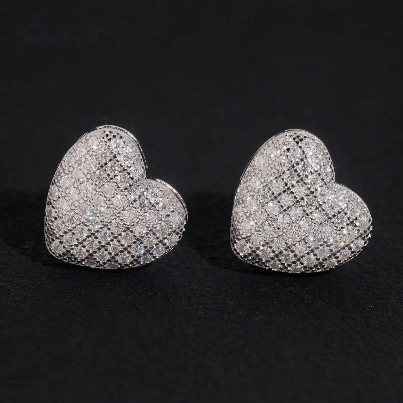Pavé Heart Stud Earrings — Moissanite, 925 Silver