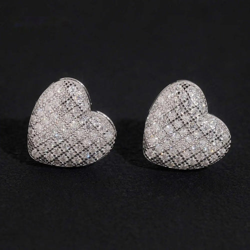 Pavé Heart Stud Earrings — Moissanite, 925 Silver