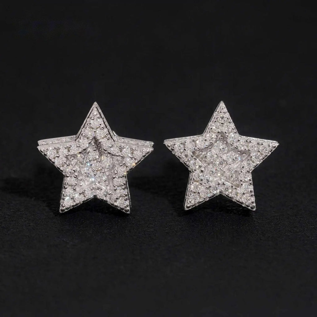 Pavé Star Stud Earrings — Moissanite, 925 Silver