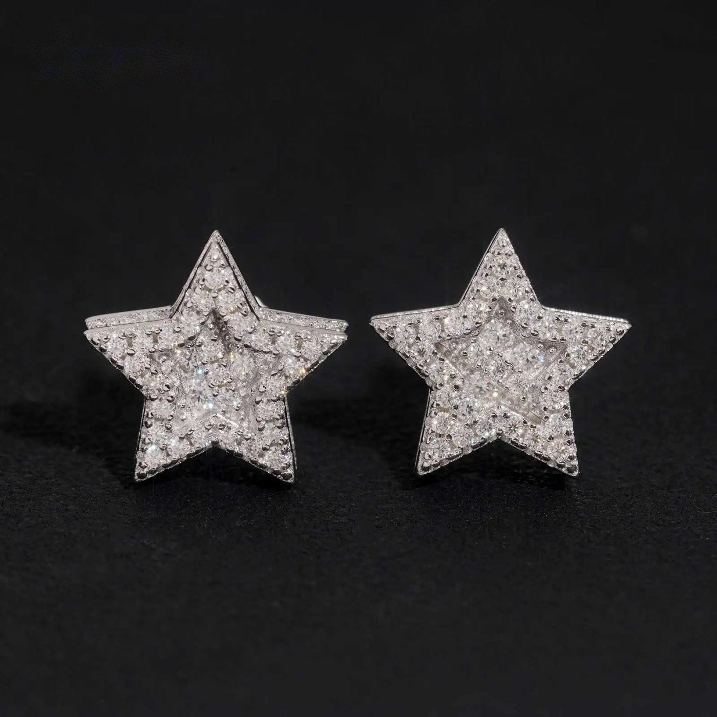 Pavé Star Stud Earrings — Moissanite, 925 Silver