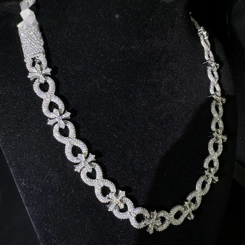 13mm Cross Infinity Charm Chain — Moissanite, 925 Silver