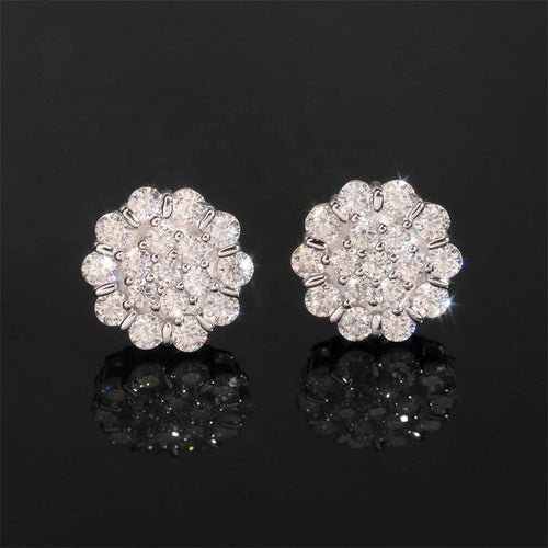 Screw-Back Flower Cluster Studs — Moissanite, 925 Silver