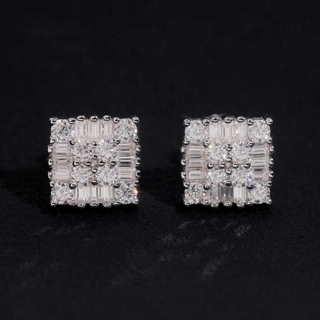 Men's Iced Cluster Stud Earrings — Moissanite, 925 Silver