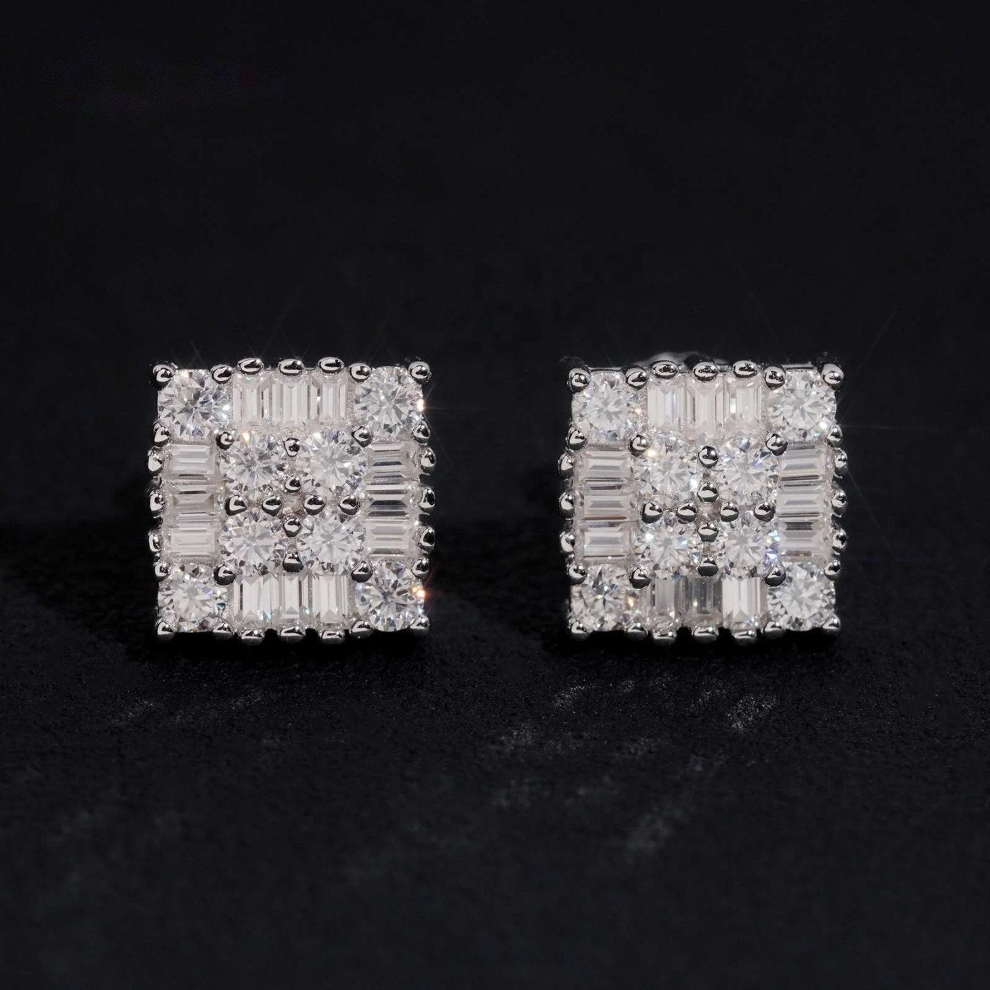 Men's Iced Cluster Stud Earrings — Moissanite, 925 Silver