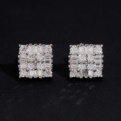 Men's Iced Cluster Stud Earrings — Moissanite, 925 Silver