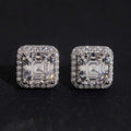 Iced Square Halo Stud Earrings — Moissanite, 925 Silver