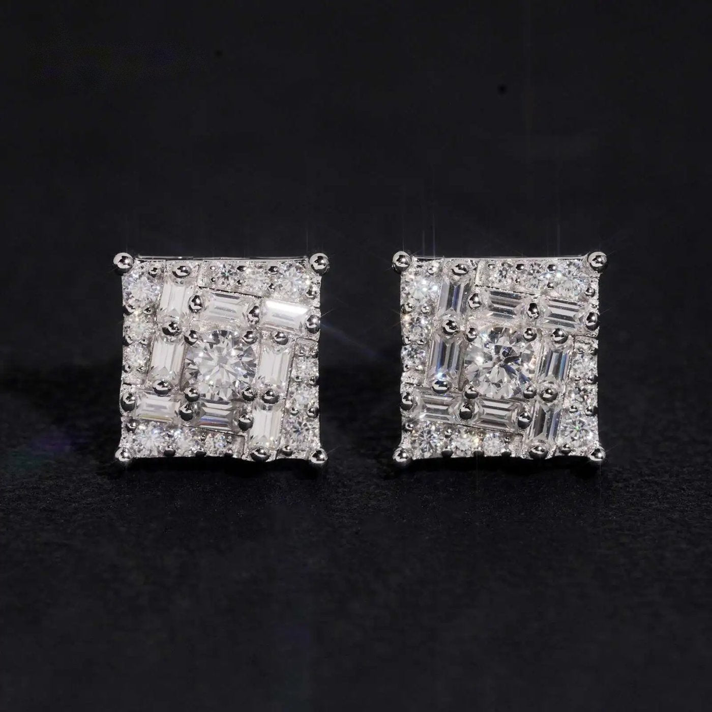 Baguette Stud Earrings — Moissanite, 925 Silver