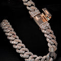 15mm Rose Gold Floral Petal Cuban Chain — Moissanite, 925 Silver