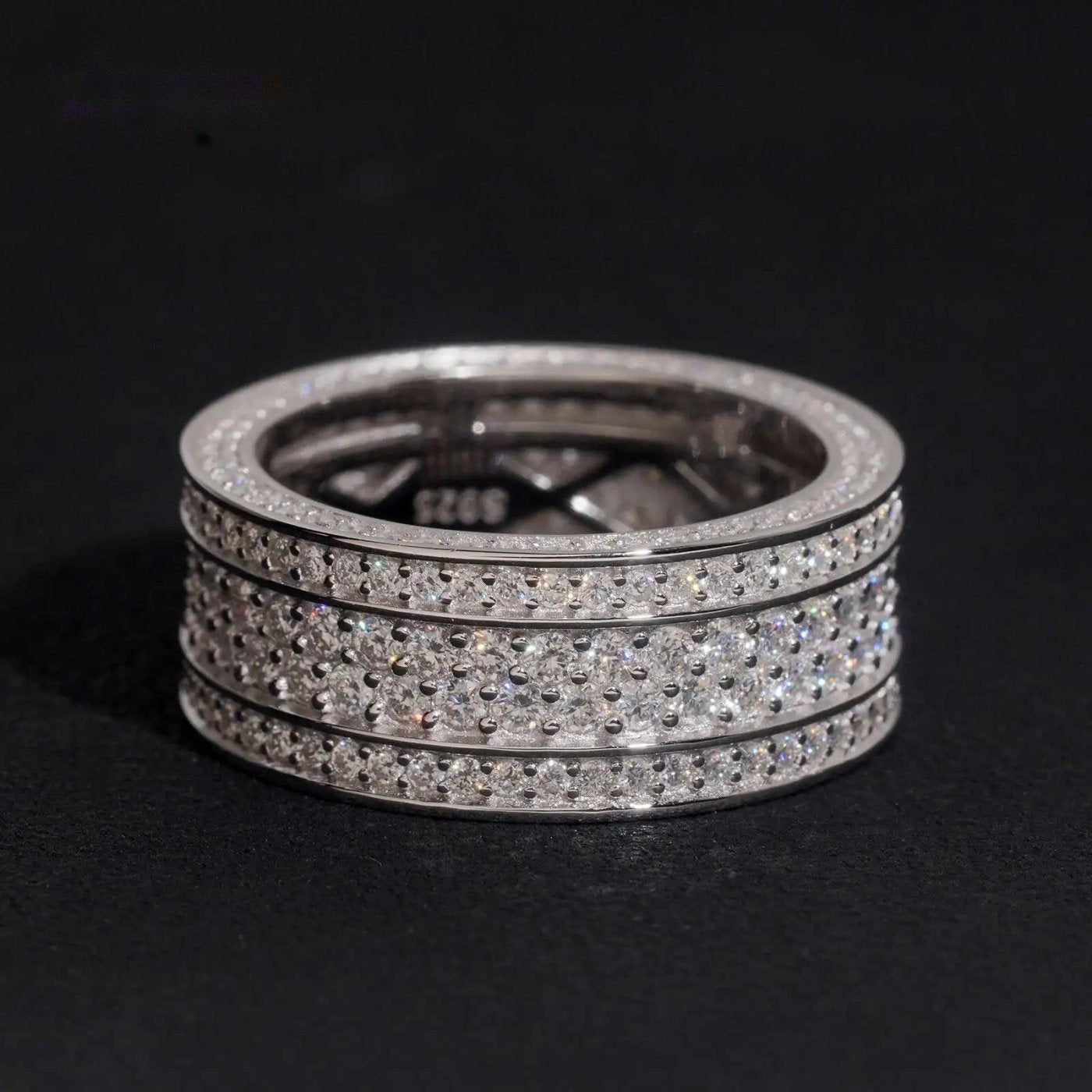 3-Row Pavé Men's Band Ring — Moissanite, 925 Silver