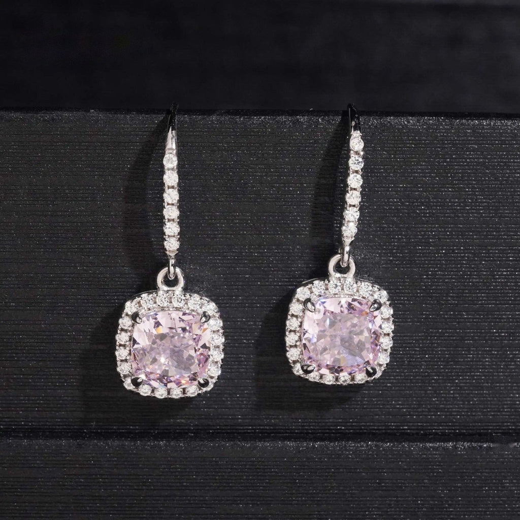 Cushion Halo Drop Earrings — Moissanite, 925 Silver