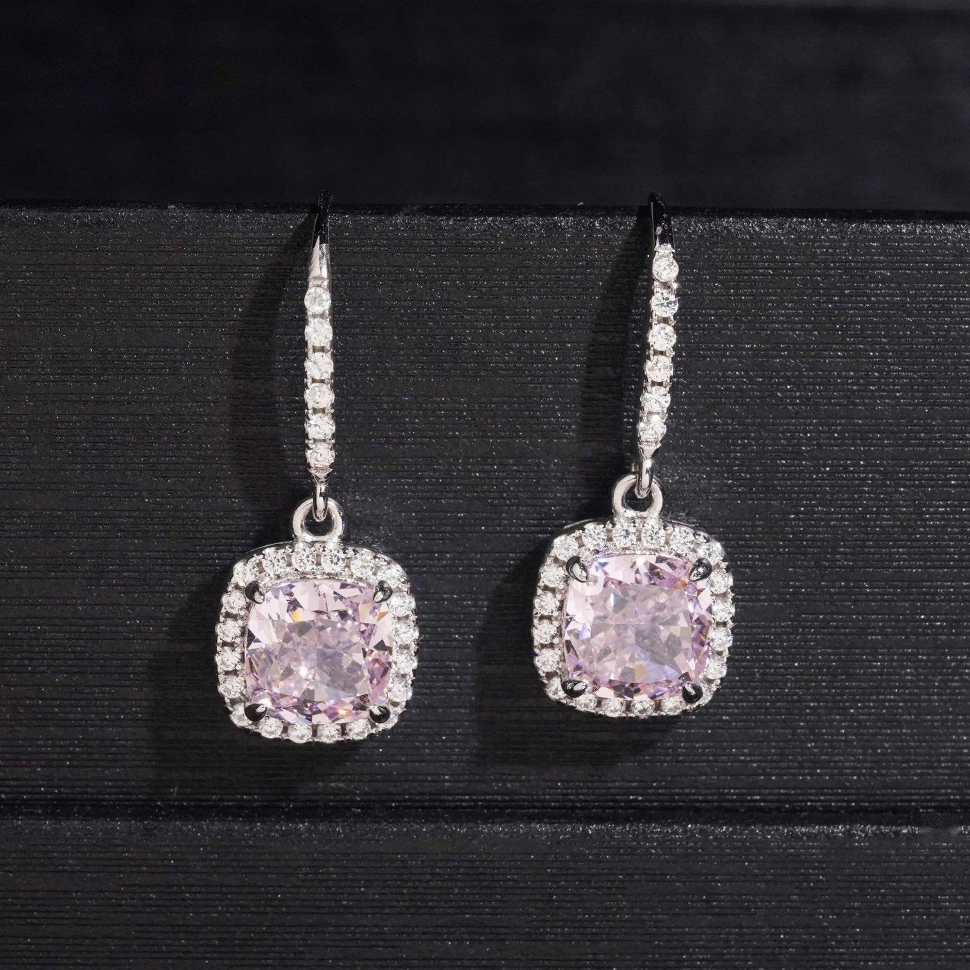 Cushion Halo Drop Earrings — Moissanite, 925 Silver