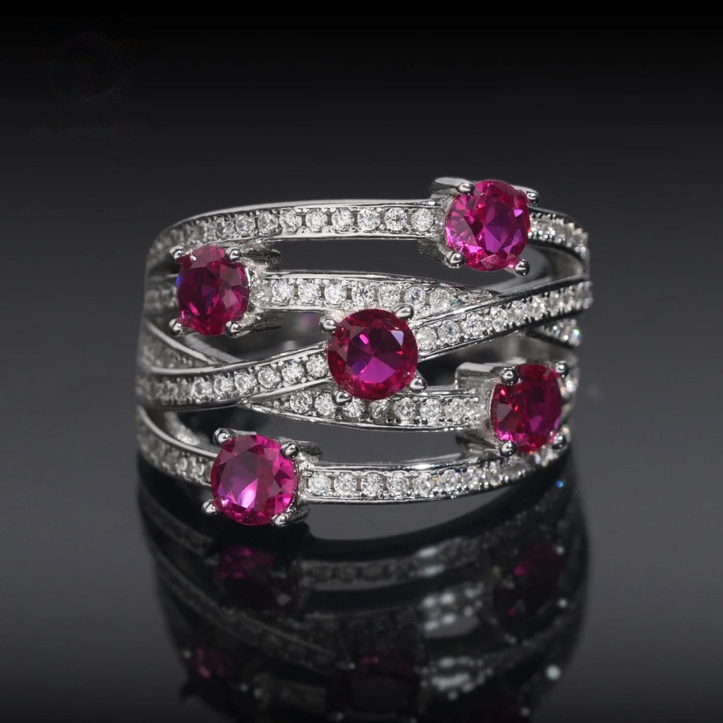 Vivid Pink Wave Ring — Moissanite, 925 Silver