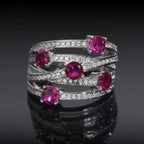 Vivid Pink Wave Ring — Moissanite, 925 Silver