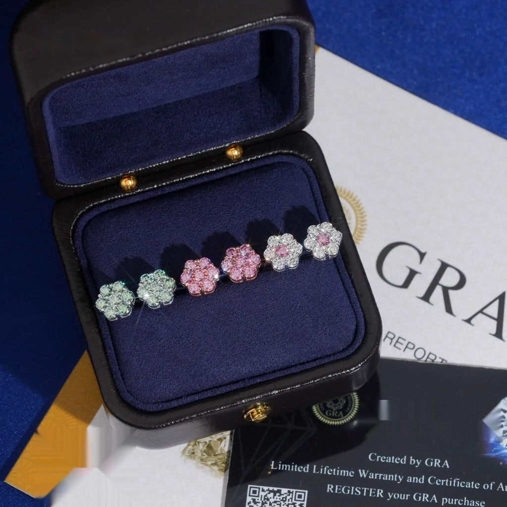 Colored Flower Cluster Studs — Moissanite, 925 Silver